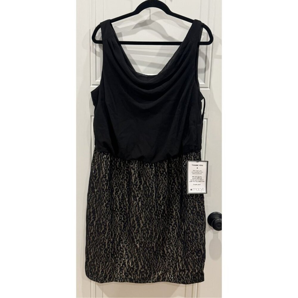 NWT BCX Cowl Neck Dress 1xl Black and Gold with Leopard Print Party Wedding Fall